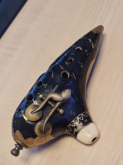 Ocarina antique very old instrument with keys and tuning slide. Possible French