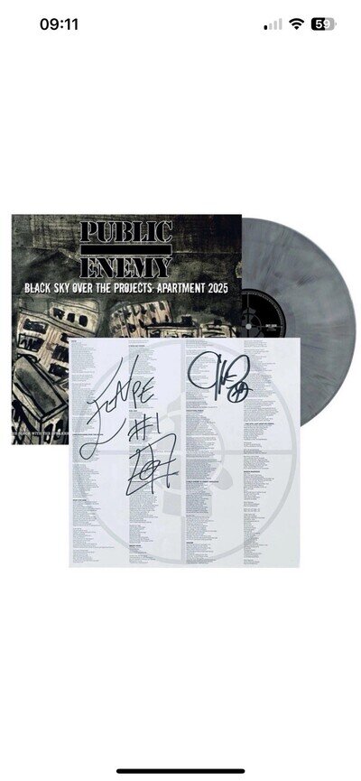 Public Enemy SIGNED Black Sky Over The Projects LP Vinyl Chuck D Flava