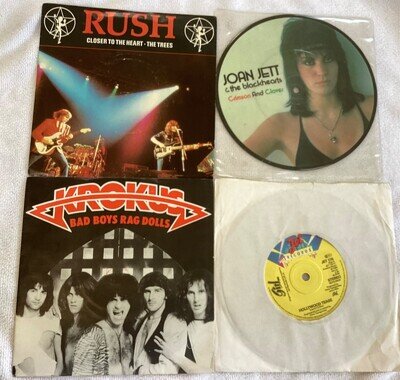 4x Classic rock UK 7” single bundle Rush/Krokus/Girl/Joan Jett