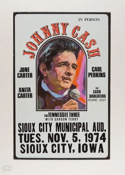 JOHNNY CASH Concert Window Poster - Sioux City 1974 10"x6" reprint