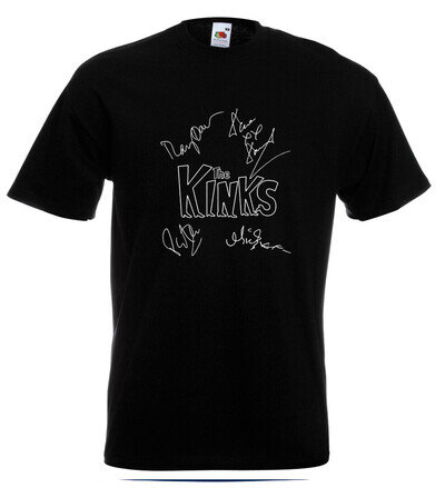 The Kinks Autograph T Shirt Ray Davies Dave Davies SIZE: LARGE BLACK