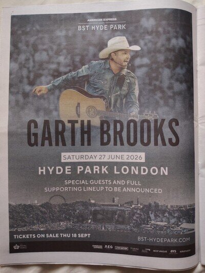 GARTH BROOKS BST HYDE PARK LONDON 2026 POSTER Page Announcement from Newspaper