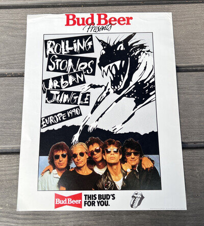 ROLLING STONES - URBAN JUNGLE - EUROPE TOUR 1990 - RARE BUD BEER POSTER