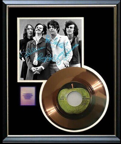 THE BEATLES HEY JUDE GOLD RECORD W-PRINTED SIGNED AUTOGRAPHS RARE NON RIAA AWARD