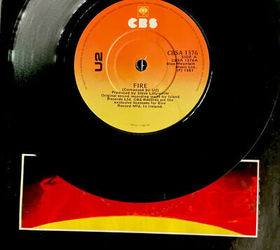 U2 -Fire- Rare Irish CBS Sunburst Translucent Brown Vinyl 7” Double Dip Centre