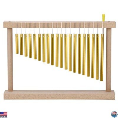 QWORK 20-Note Sound Healing Chimes - Beech Wood & Aluminum Tabletop Bar, Silver