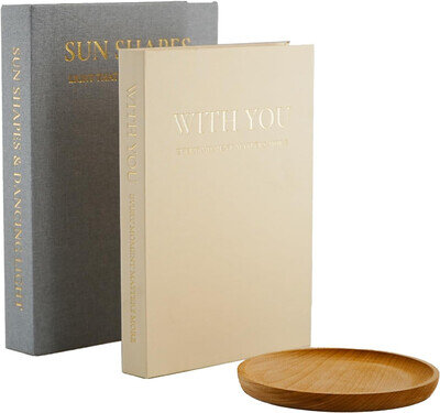 Linen Decorative Books (2-Pack) and Wooden Tray Set, Tray and Fake Books for Dec