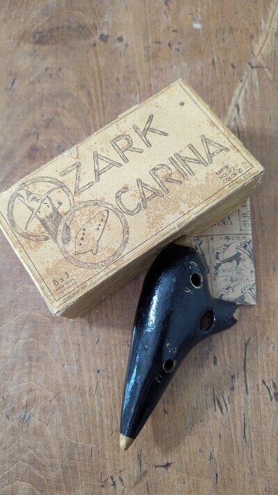 VTG OCARINA Black Pottery 10 Holes Austria Musical Instrument 1940's Original