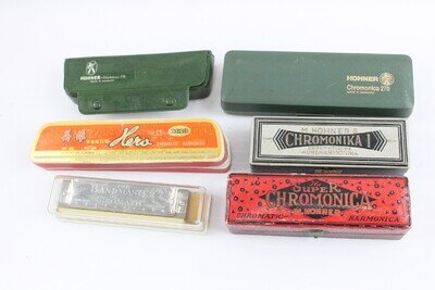 Vintage Chromatic Harmonicas Musical Instruments w/ Cases Job Lot *Untested*