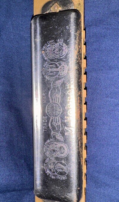 Vintage M. Hohner Marine Band Harmonica Germany 1896 Model Red Comb Rust Wear