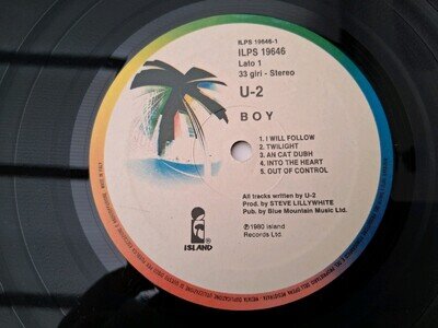 U2 BOY Rare Italian 1987 Vinyl Reissue LP White Palm Label