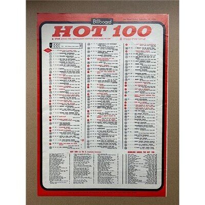 BILLBOARD HOT 100 CHART SEPTEMBER 10TH 1966 POSTER SIZED original USA singles c