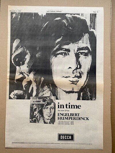ENGELBERT HUMPERDINCK IN TIME POSTER SIZED original music press advert from 1972