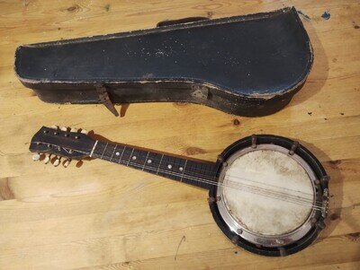 Antique Vintage 8 String Banjolele & Case