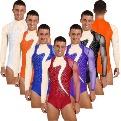 Men Dancewear One Piece Jumpsuit Workout Bodysuit Gymnastics Performance Salsa