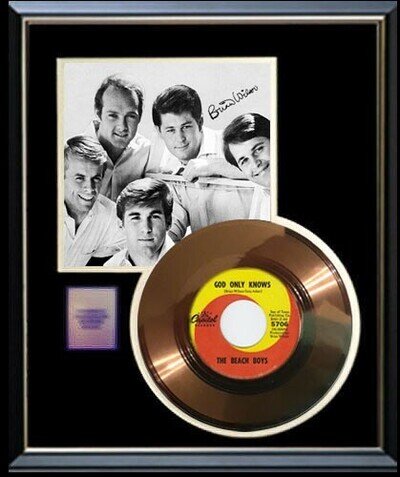 THE BEACH BOYS GOD ONLY KNOWS 45 RPM GOLD RECORD W-PRINTED AUTOGRAPH SIGNED RARE