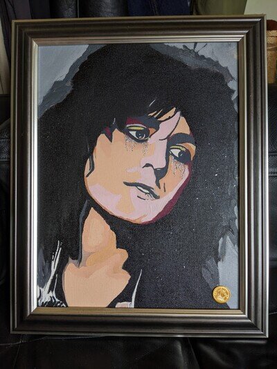 Marc Bolan Feld T-Rex Acrylics Art Glitter Canvas Artwork Framed Glam Mod 20x16"