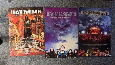 3 RARE VINTAGE BILLBOARD/RECORD STORE POSTERS - IRON MAIDEN - EARLY 2000S UNUSED