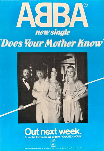 ABBA original 1979 POSTER ADVERT DOES YOUR MOTHER KNOW Voulez Vous