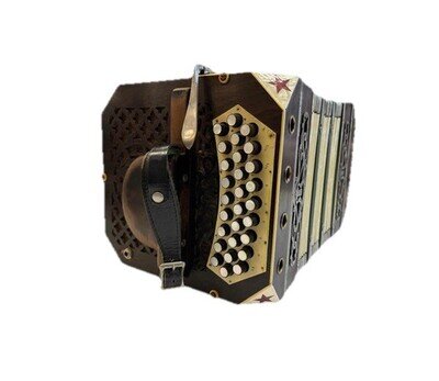 E.GLASS & SONS BANDONEON CONCERTINA W LEATHER WRAPPED WOOD CASE
