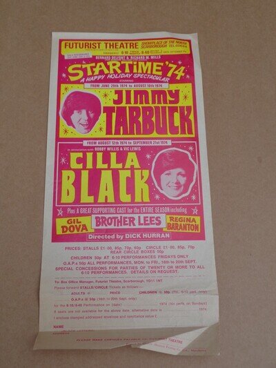 Jimmy Tarbuck/Cilla Black 1974 Futurist Theatre Scarborough Handbill