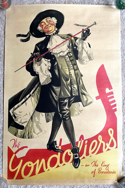 Gondoliers Gilbert & Sullivan opera theatre poster 1910-20 Stafford & Co