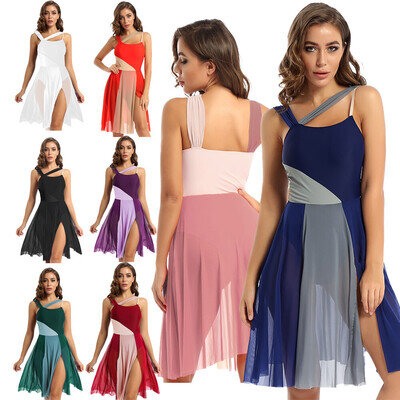 UK Women Mesh Sleeveless Ballet Contemporary Dance Dress Lyrical Leotard Costume