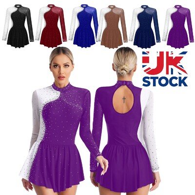Women Gymnastic Ballet Dance Leotard Sparkly Rhinestone Figure Ice Skating Dress
