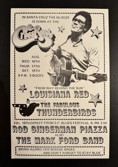 LOUISIANA RED THE FABULOUS THUNDERBIRDS Original 1978 Santa Cruz Concert Poster
