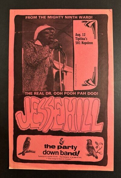 JESSE HILL Original 1970’s Tipitina’s Concert Poster New Orleans NOLA Blues Soul