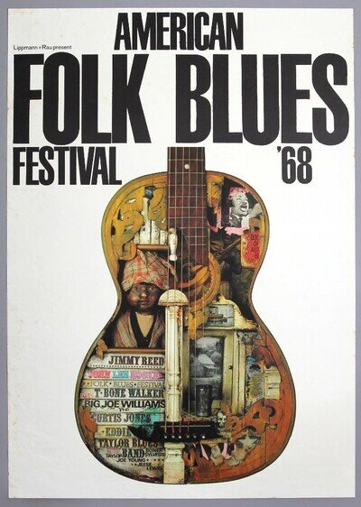 AMERICAN FOLK BLUES FESTIVAL – rare original Germany 1968 concert poster KIESER
