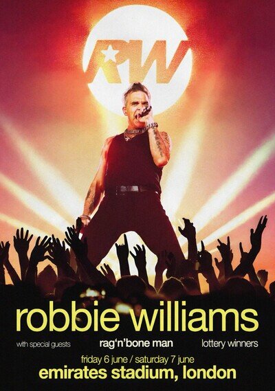 Robbie Williams Live Tour 2025 Emirates Stadium London 6/7th June Poster Print