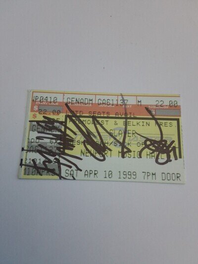 Slayer Fully Signed Concert Ticket From 1999 ( Newport ) Stuning Early Piece