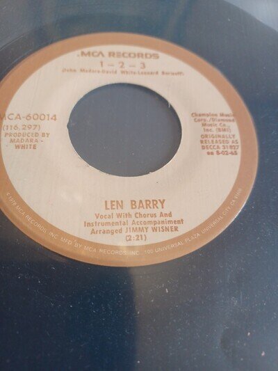 Len Barry 1-2-3 Single. 7" Vinyl
