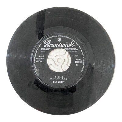 Len Barry 1-2-3 Bullseye Brunswick 45 RPM Single 1965 Vintage Soul Pop