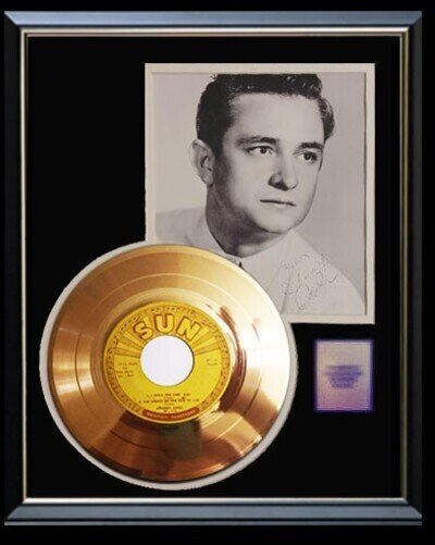 JOHNNY CASH I WALK THE LINE EP GOLD RECORD W-PRINTED AUTOGRAPH RARE SUN LABEL