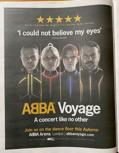 ABBA Voyage Concert Latest Advert Join Us Newspaper Ad Poster Large 14x11 ROLLED