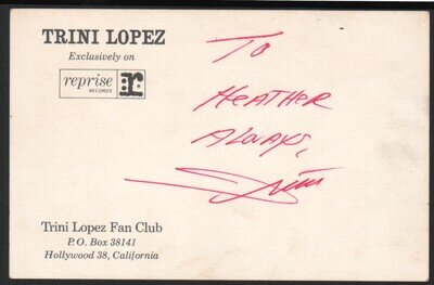 Postcard Trini Lopez, Original signed Autograph, Fan Club