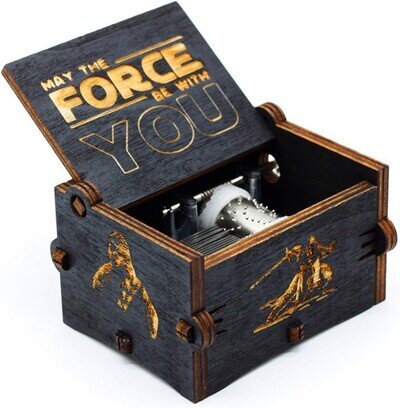 Blackwood Star Wars Music Box, Antique Carved Hand Cranked Wooden Music Box