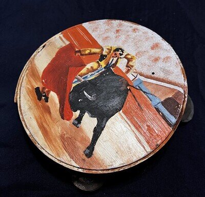 1951 Vintage Actual Spainish Wood/Canvas Tambourine Bull Fighter Matador Painte