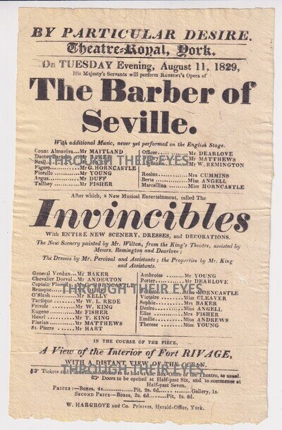 Original Georgian Playbill flyer Theatre Royal York 1829 The Barber Of Seville