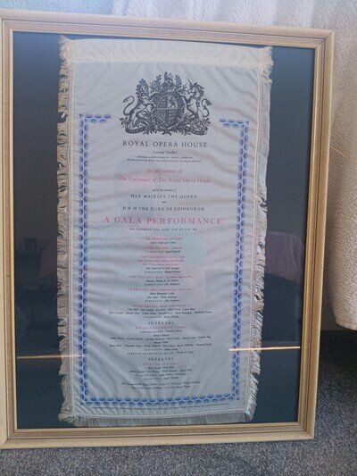 Royal Opera House Satin / Nylon Itinary For The Centenary Gala Performance 1958.