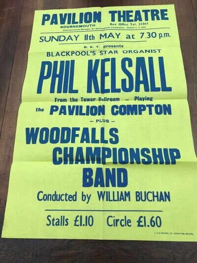 pavilion theatre bournemouth large theatre poster - phil kelsall ( organ ) 80s