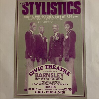 The Stylistics Group Hand Signed A3 Poster 1986 Barnsley Civic Theatre