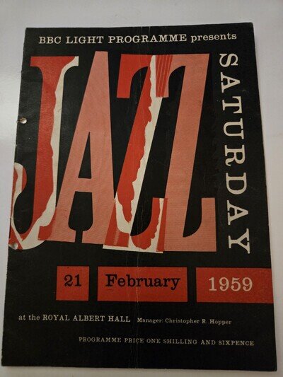 BBC Light Programme ‘Jazz Saturday’ Royal Albert Hall 1959 Programme Acker Bilk