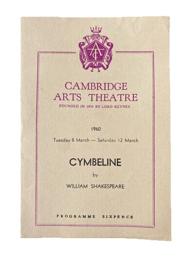 Cambridge Arts Theatre Vintage Programme Cymbeline William Shakespeare 1960