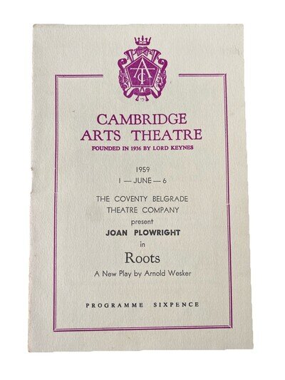 Cambridge Arts Theatre Programme Joan Plowright In Roots 1959 Vintage Theatre