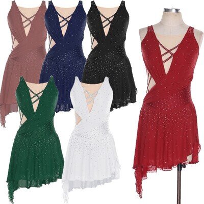 Women Lyrical Ballet Dance Leotard Dress Sleeveless Asymmetrical Figure Skating