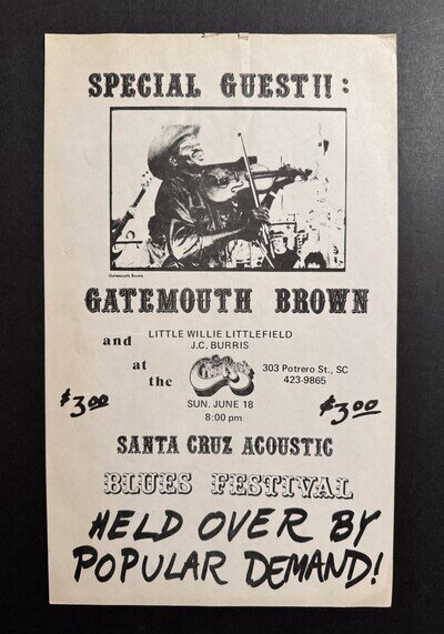 CLARENCE GATEMOUTH BROWN LITTLE WILLIE LITTLEFIELD 70s Concert Poster Santa Cruz