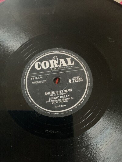 BUDDY HOLLY 1958 UK 78 IT DOESN'T MATTER ANYMORE RAINING IN MY HEART CORAL